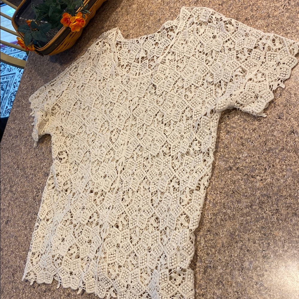 Coldwater Creek Short Sleeve Cream or Off White Open Knit Sweater Top XS/S - Picture 12 of 16